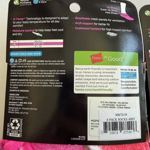 New HANES (12 Pair) Premium Performance Super/No Show Socks Girls Size 10.5-4 - Picture 5 of 8